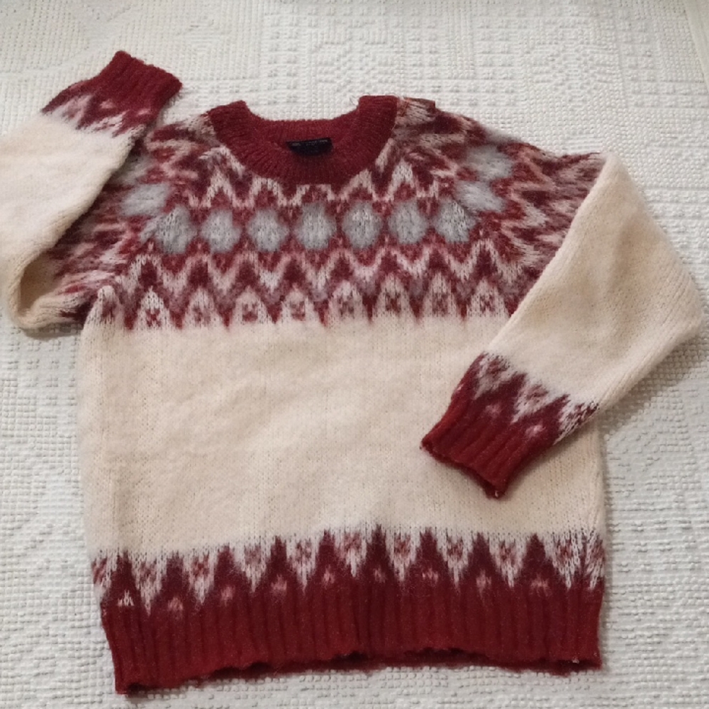 FJORD FASHION NORWAY RAIR ISLE PURE NEW WOOL Red and Cream Sweater SZ.40